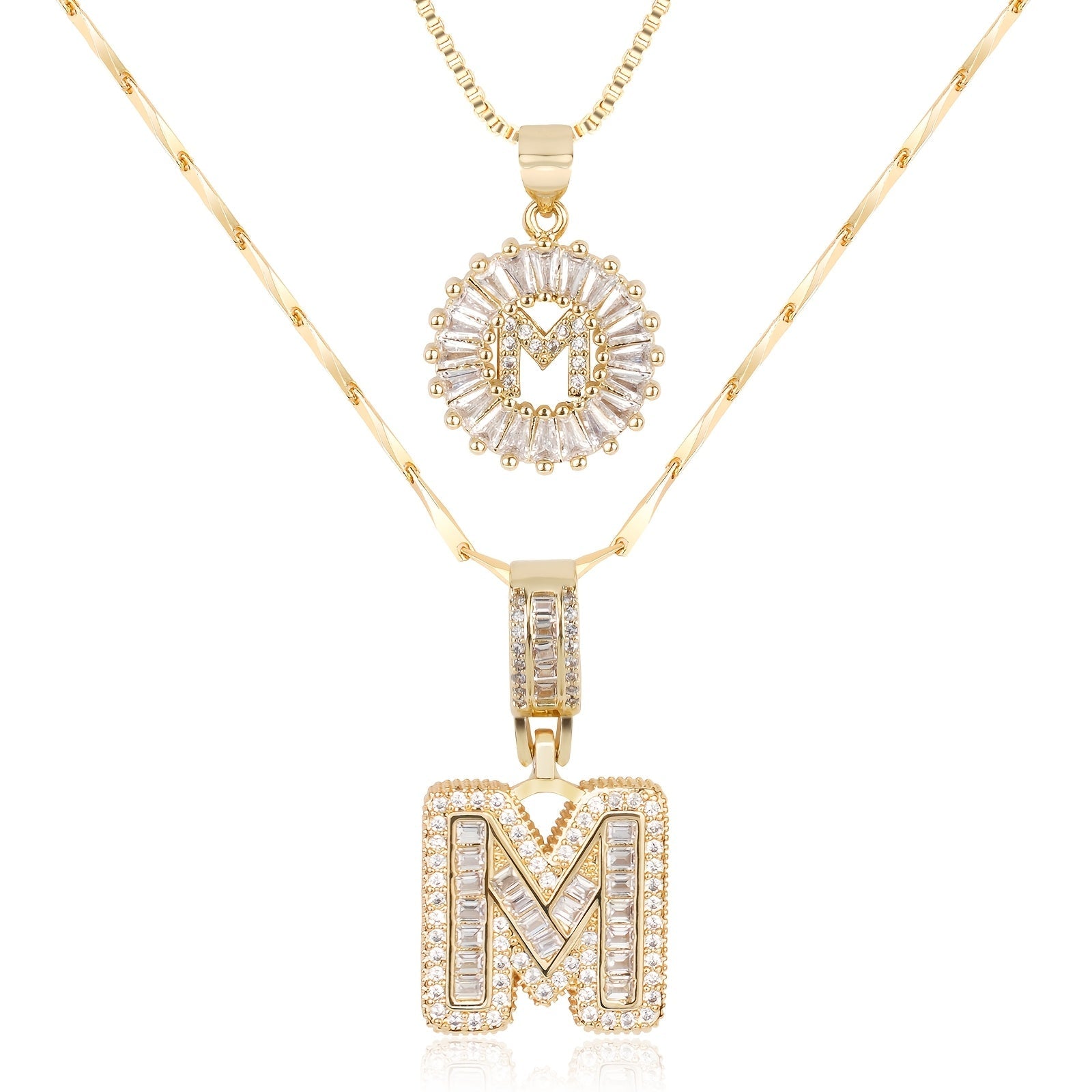2pc 14k Diamond Letter Initial Necklaces