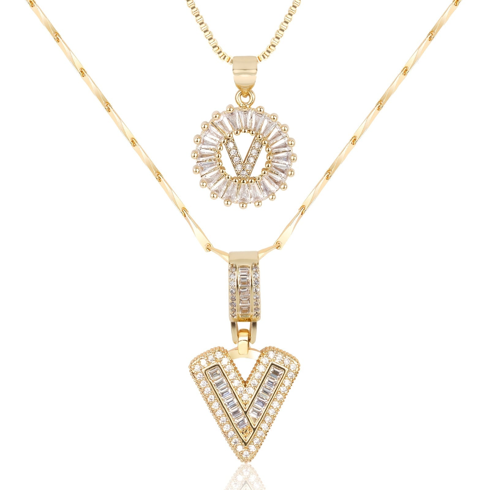 2pc 14k Diamond Letter Initial Necklaces