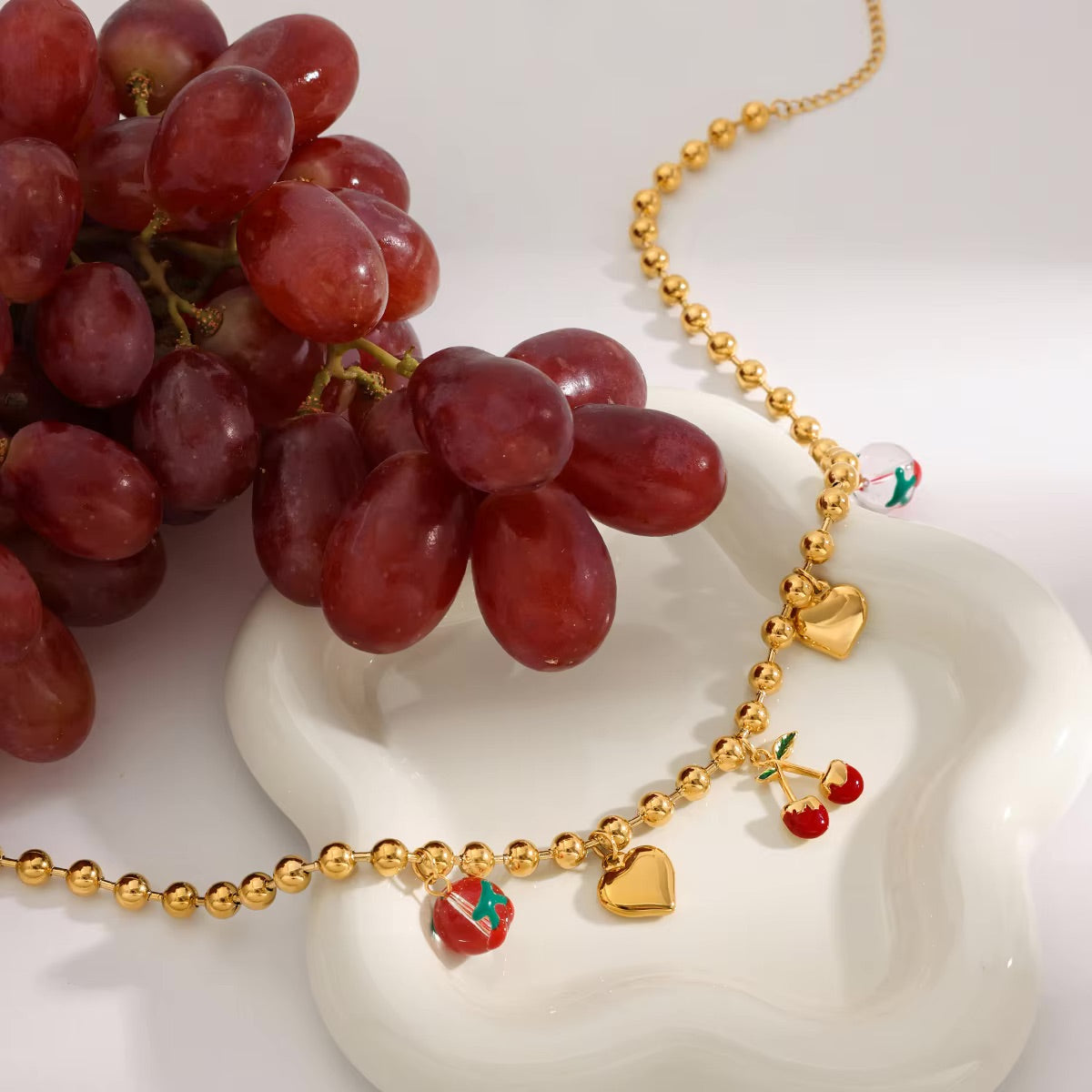 Golden Cherry Charm Necklace