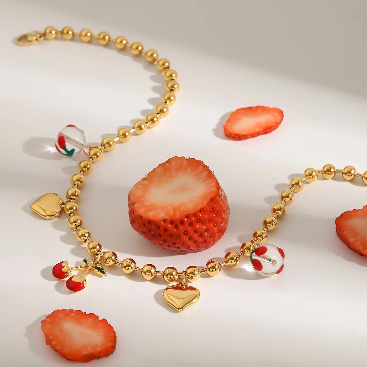 Golden Cherry Charm Necklace