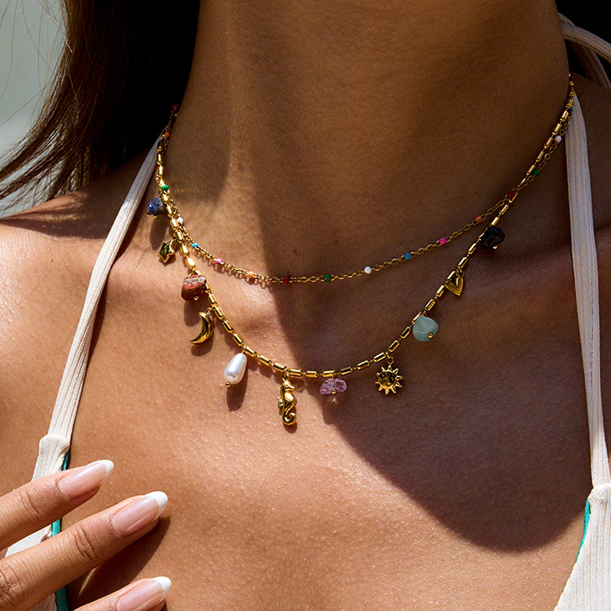 Ocean Whisper Layered Charm Necklace