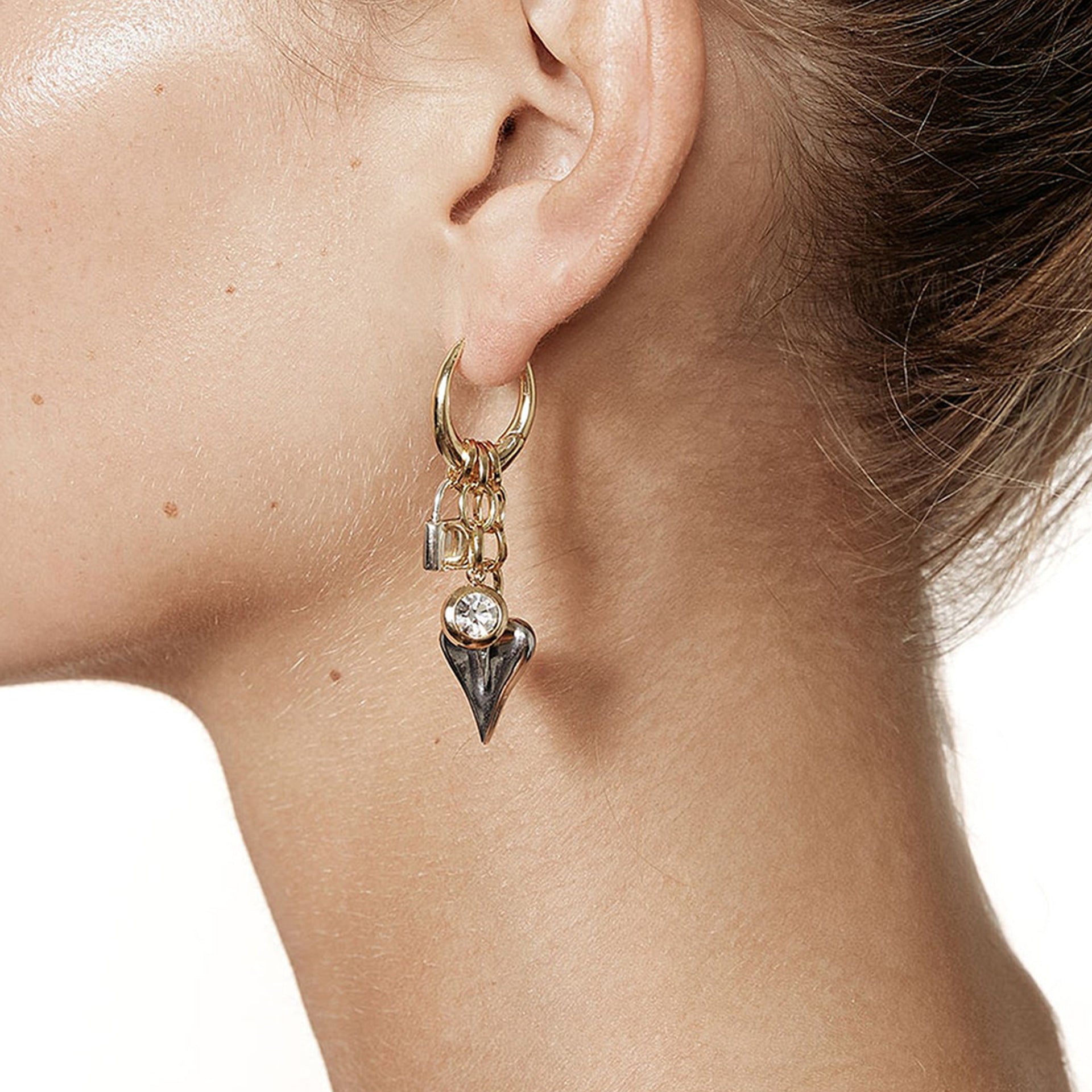 Linked Heart & Lock Gold Earrings