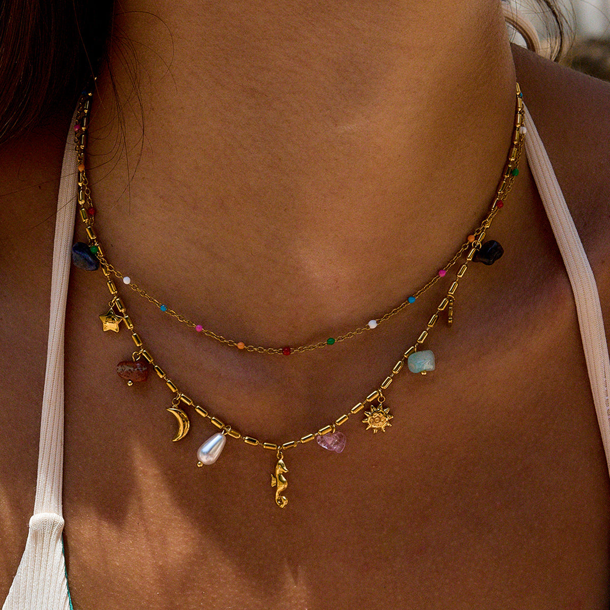 Ocean Whisper Layered Charm Necklace
