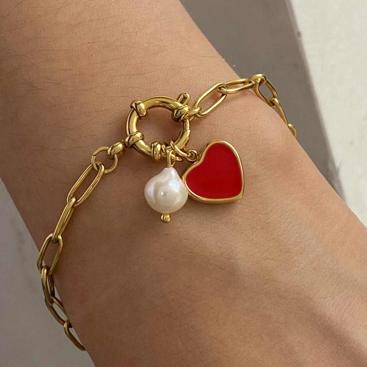 Heart Pearl Chain Bracelet