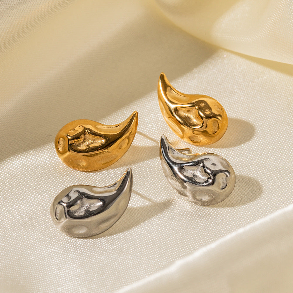 Elegant Gold Hammered Teardrop Earrings