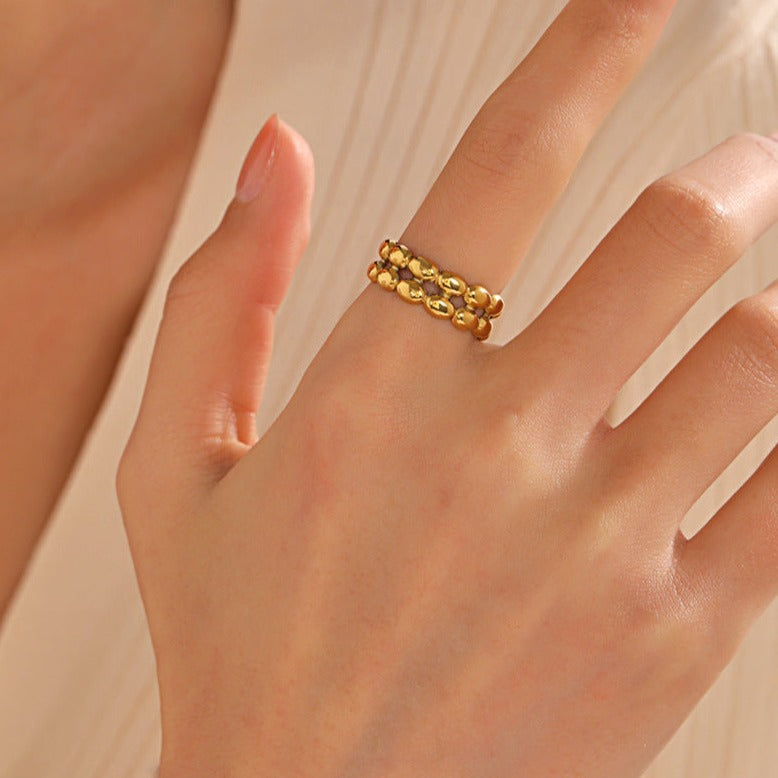 Gleaming Beaded Gold Ring