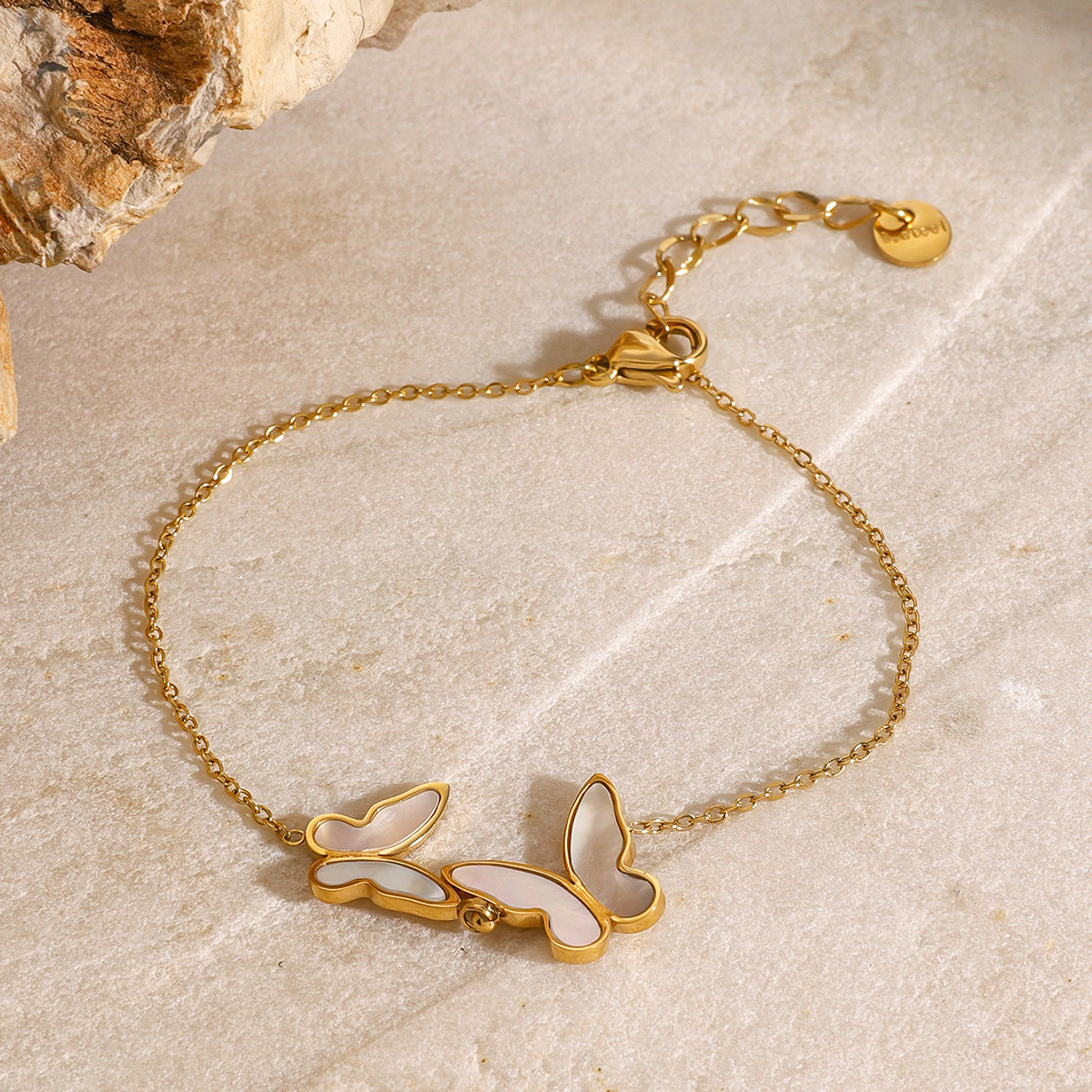 Elegant Butterfly Pearl Charm Bracelet