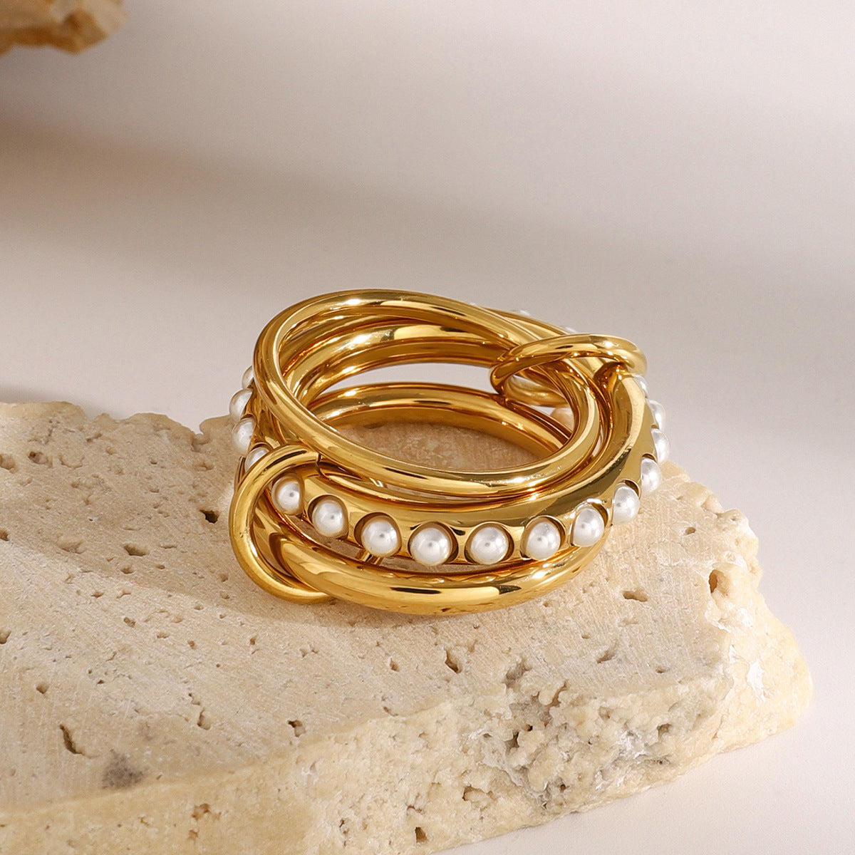 Elegant Stacked Pearl Ring