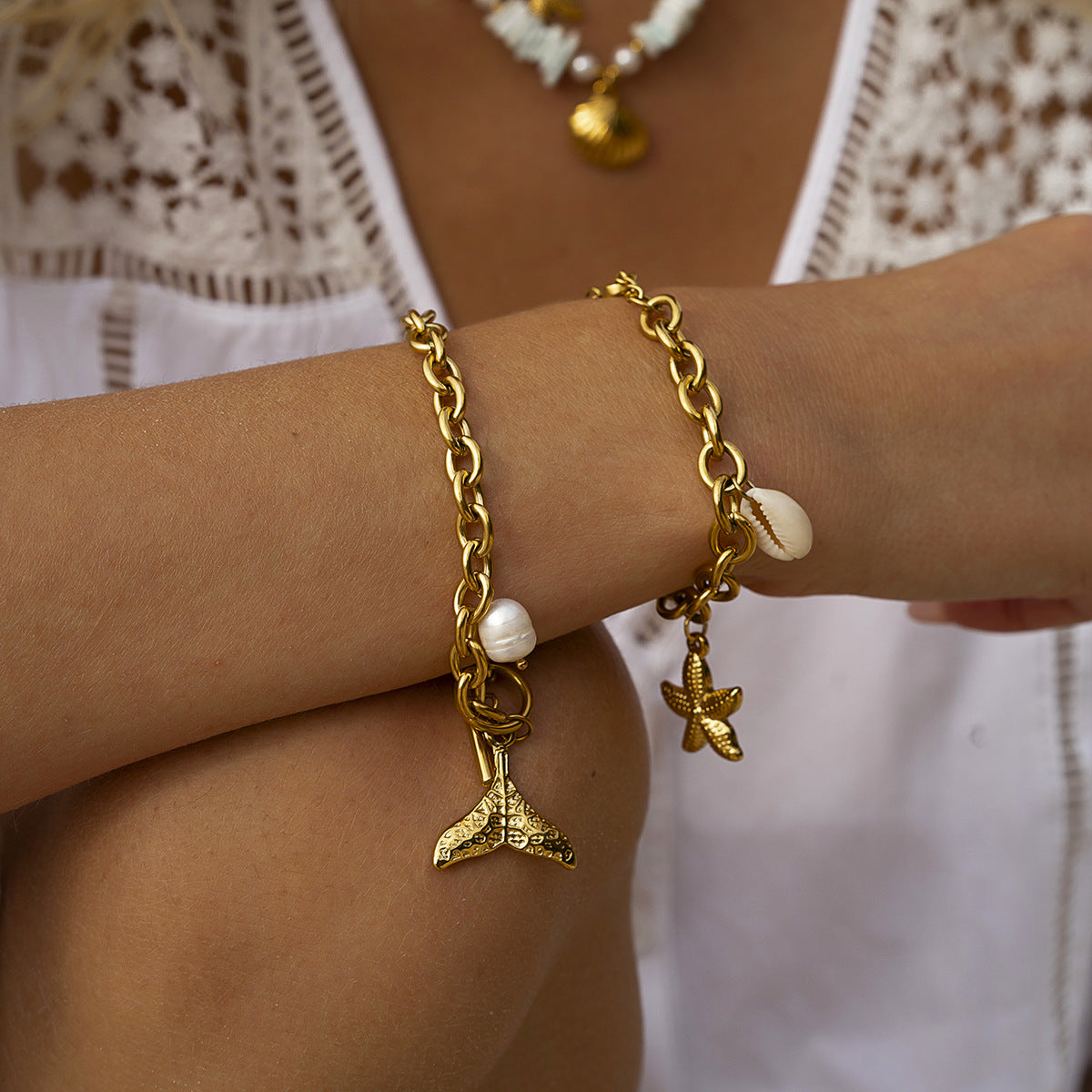 Ocean Whisper Pearl Chain Bracelet