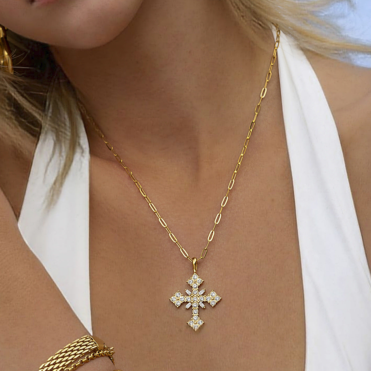 Ethereal Crystal Cross Pendant