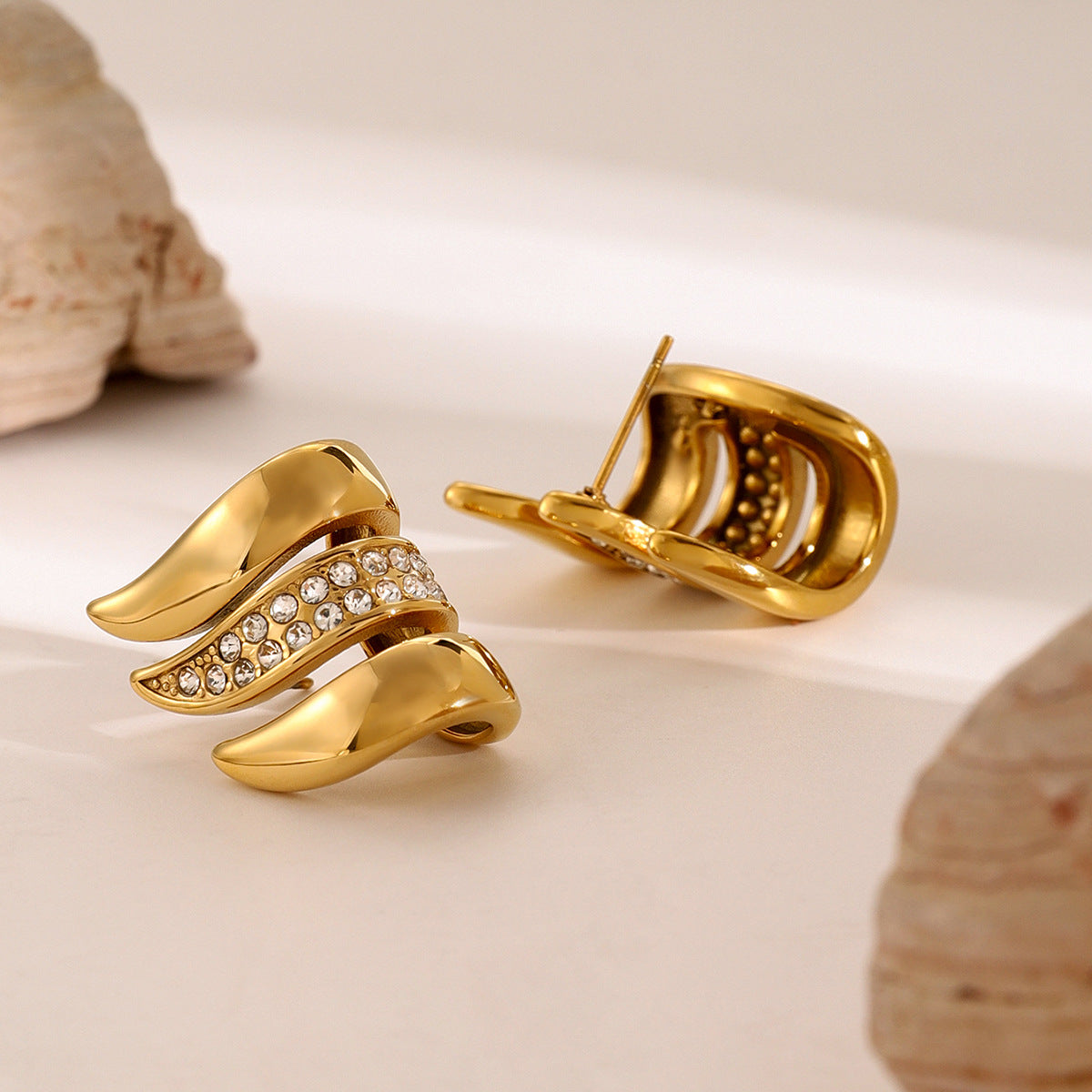 Golden Feather Dangle Earrings