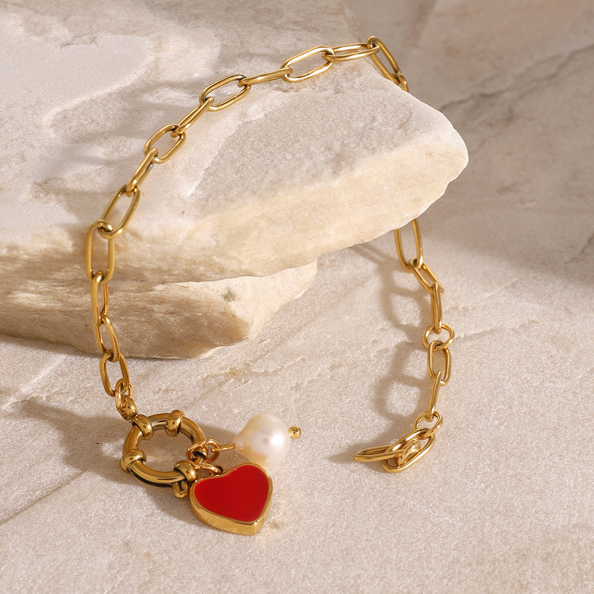 Heart Pearl Chain Bracelet