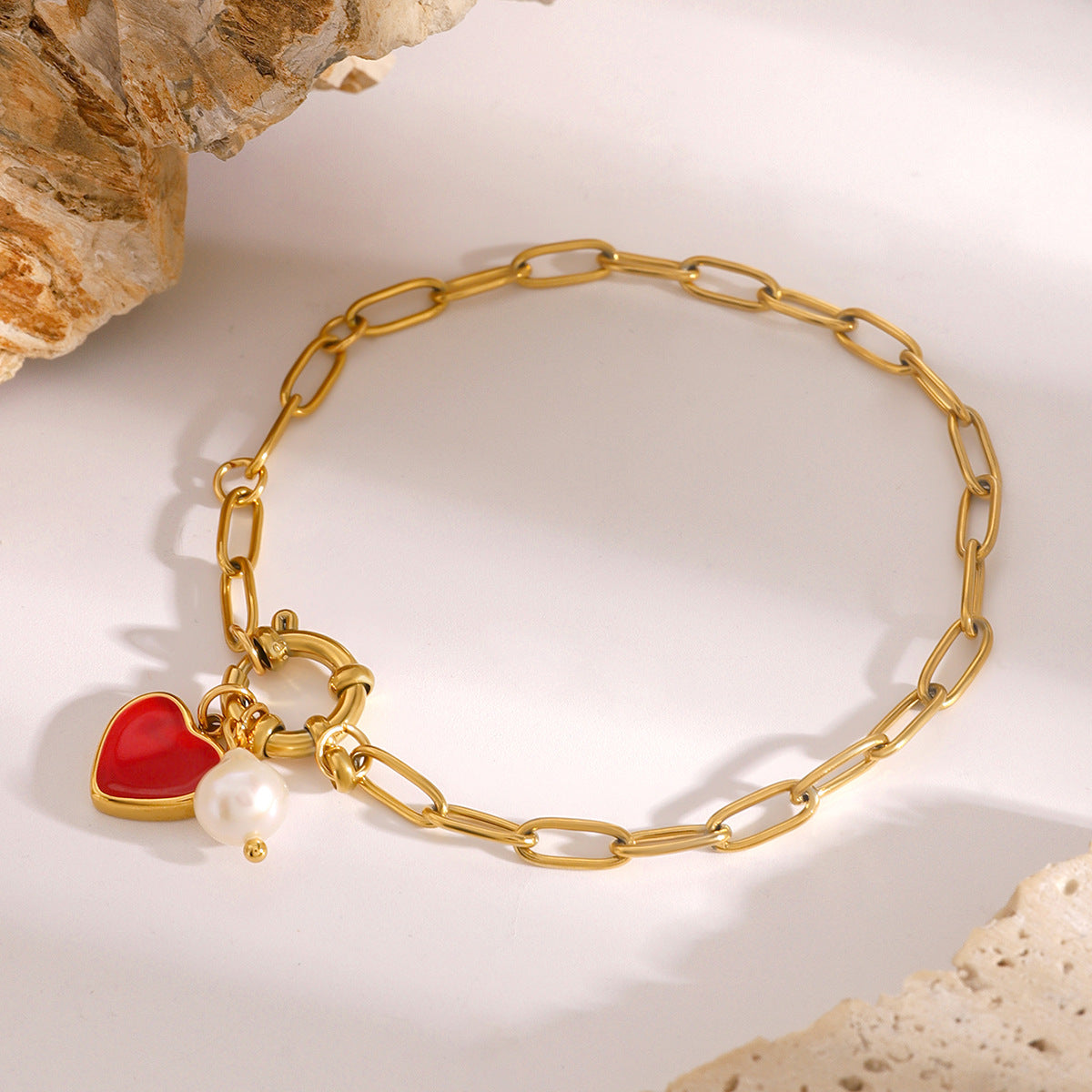 Heart Pearl Chain Bracelet