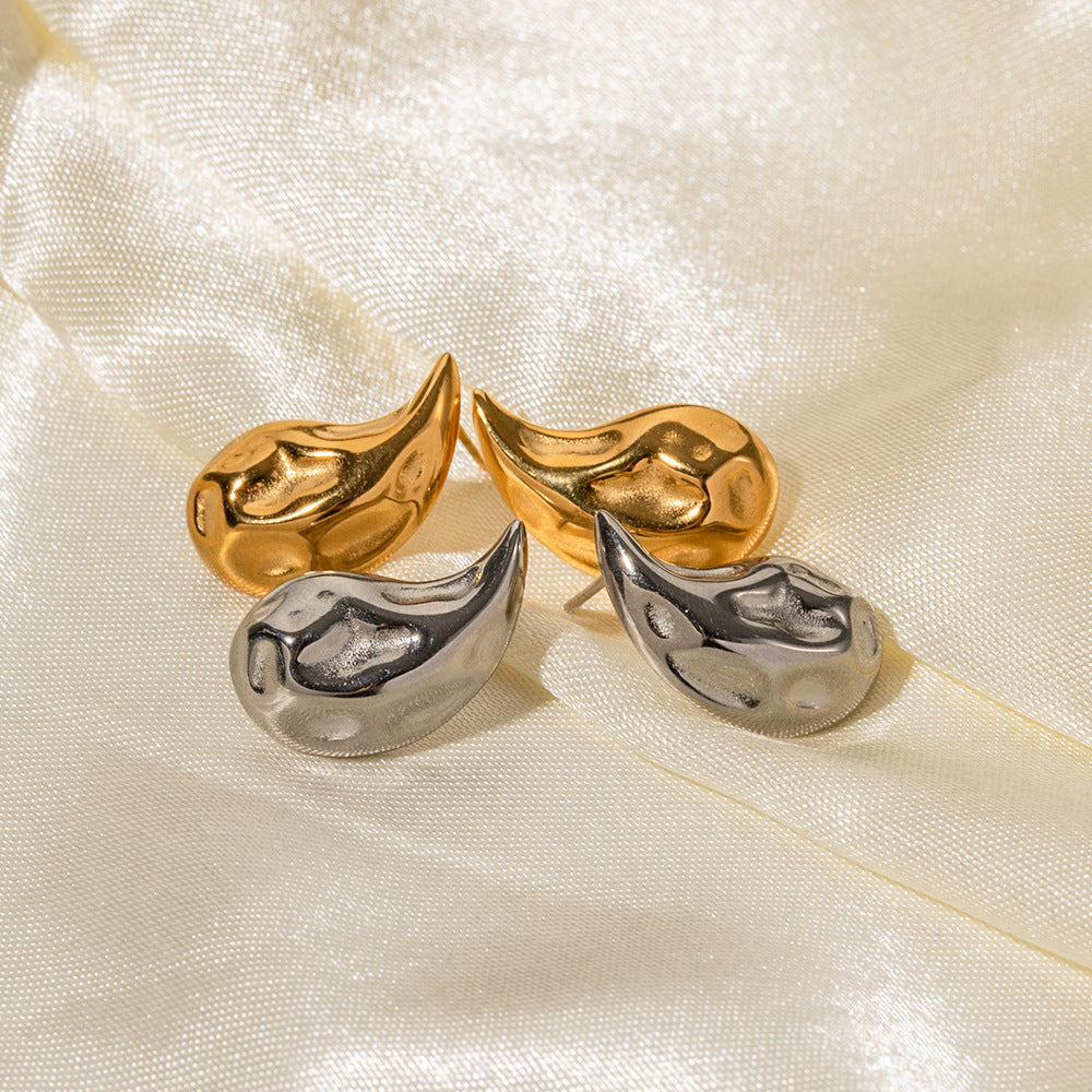 Elegant Gold Hammered Teardrop Earrings