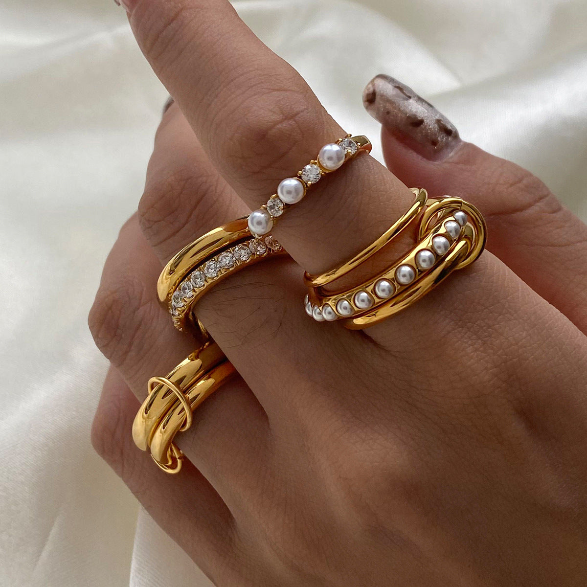 Elegant Stacked Pearl Ring