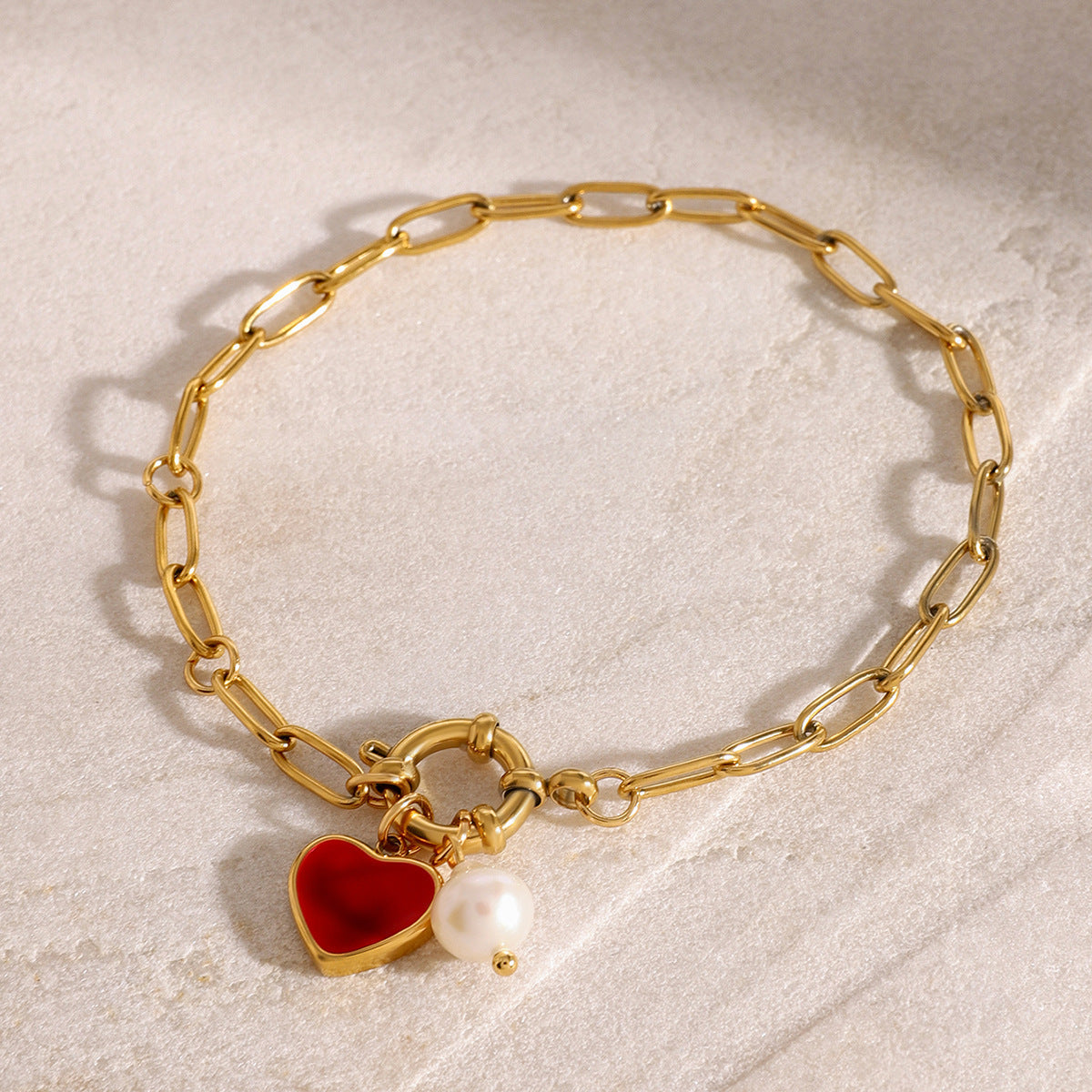 Heart Pearl Chain Bracelet