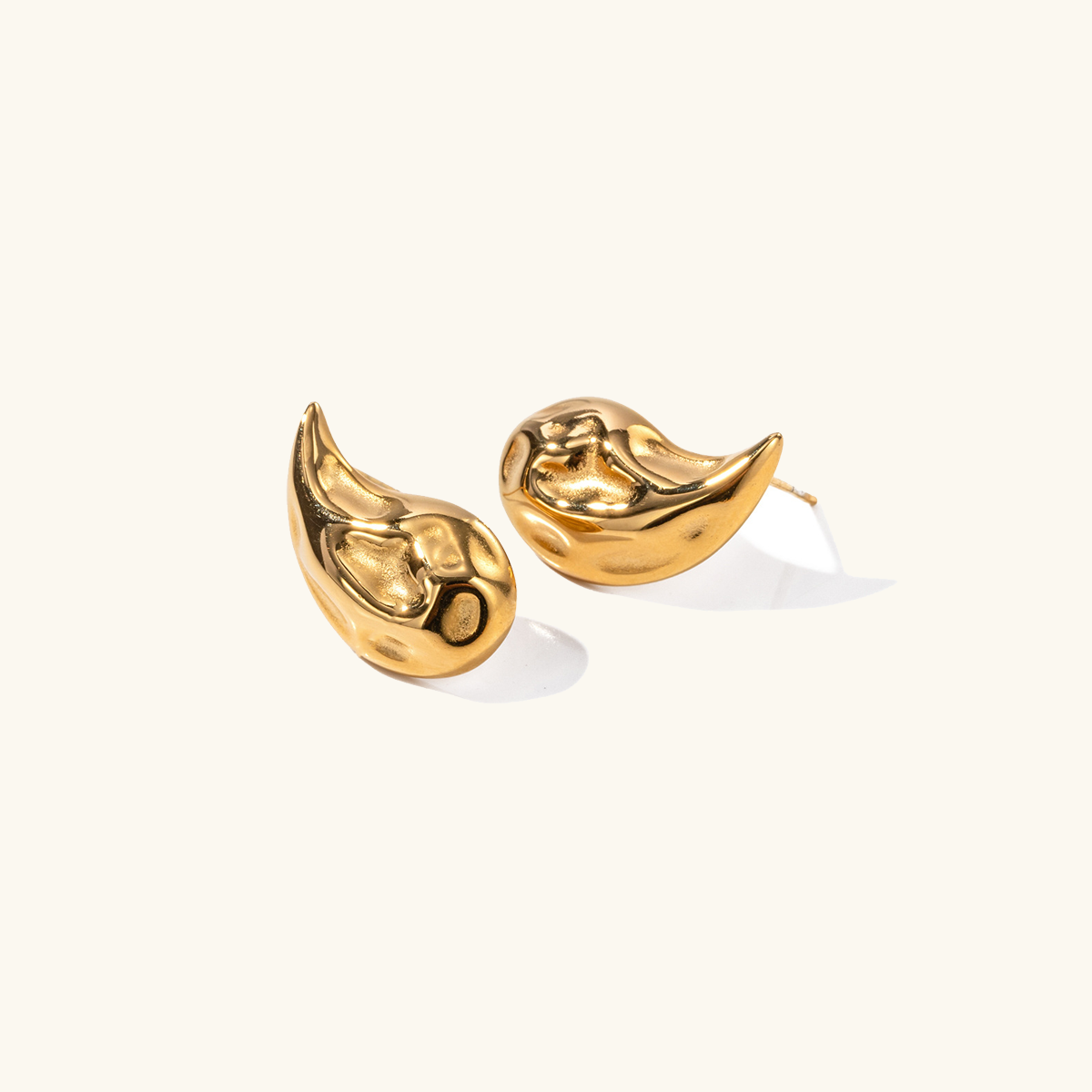 Elegant Gold Hammered Teardrop Earrings