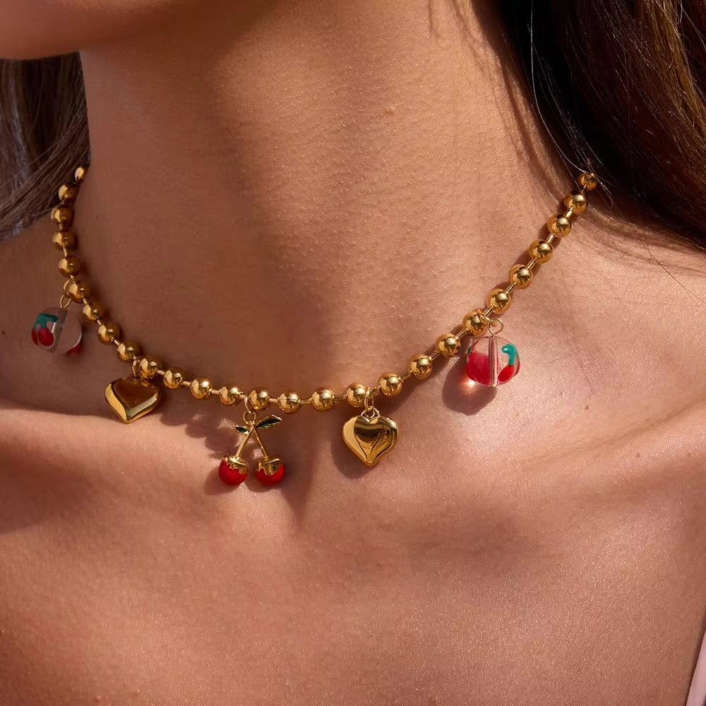 Golden Cherry Charm Necklace