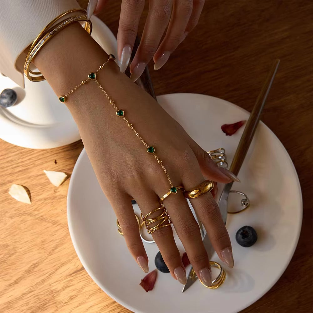 Emerald Heart Hand Chain - Gold