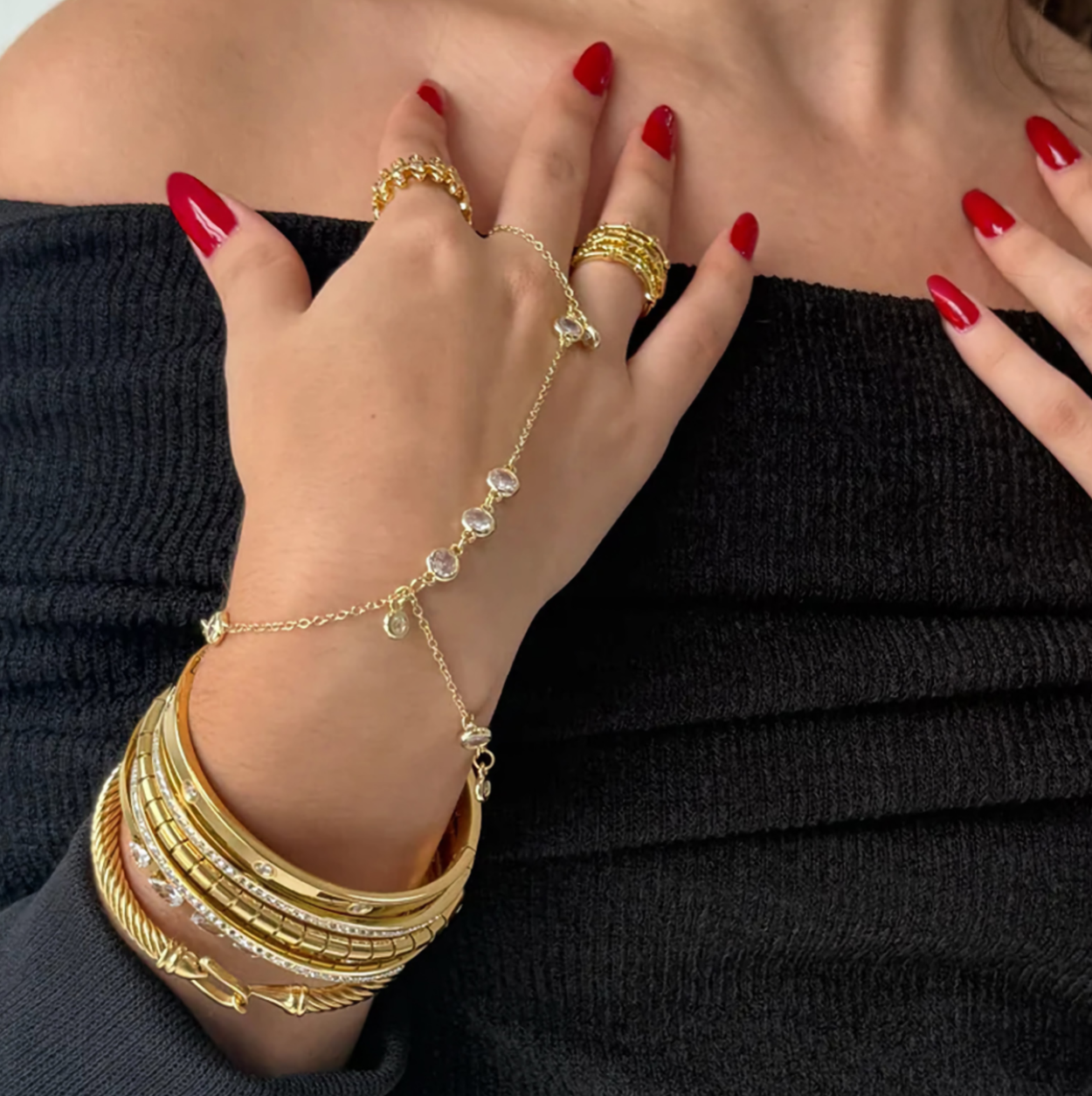Elina Gold Diamond Hand Chain