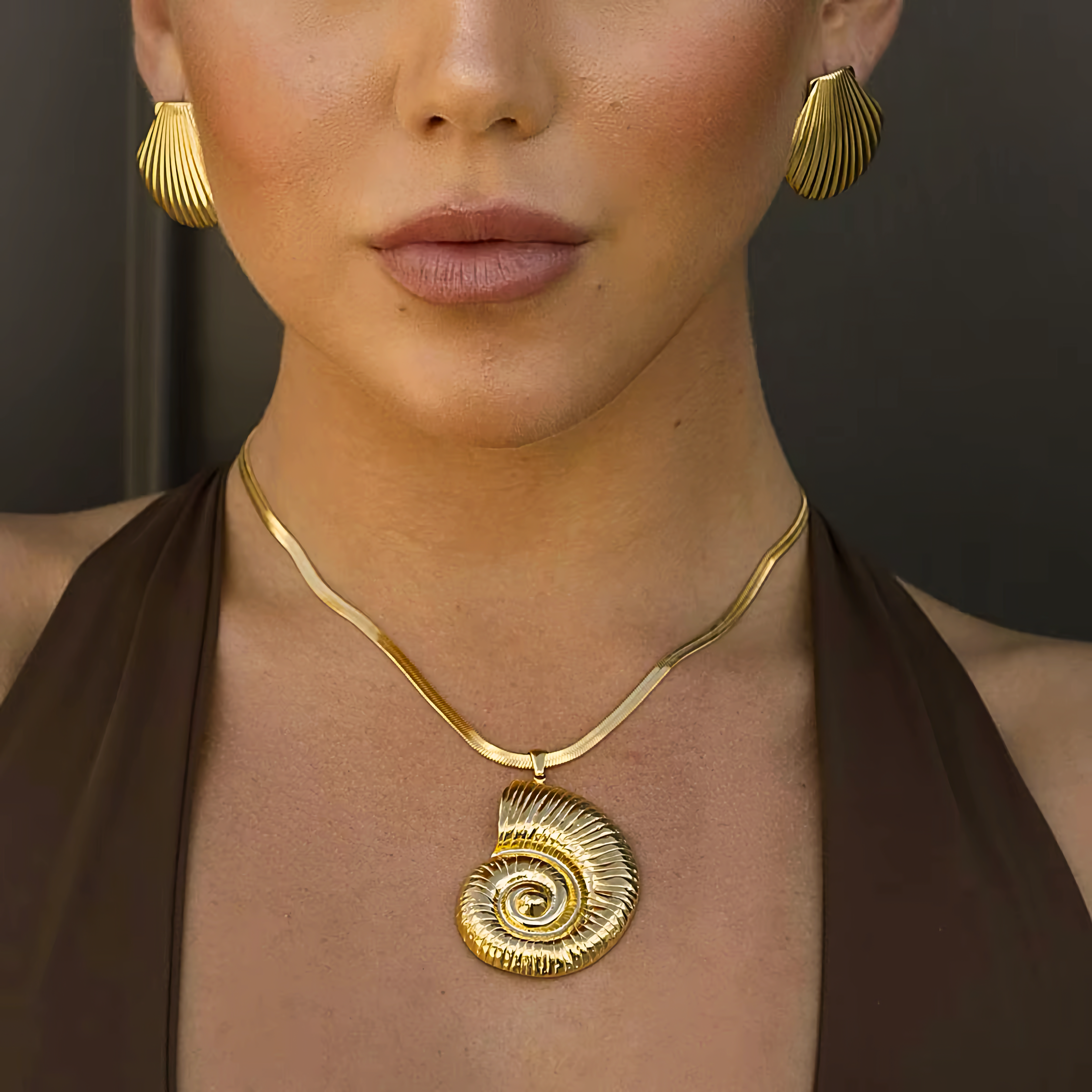 Oceanic Nautilus Gold Pendant