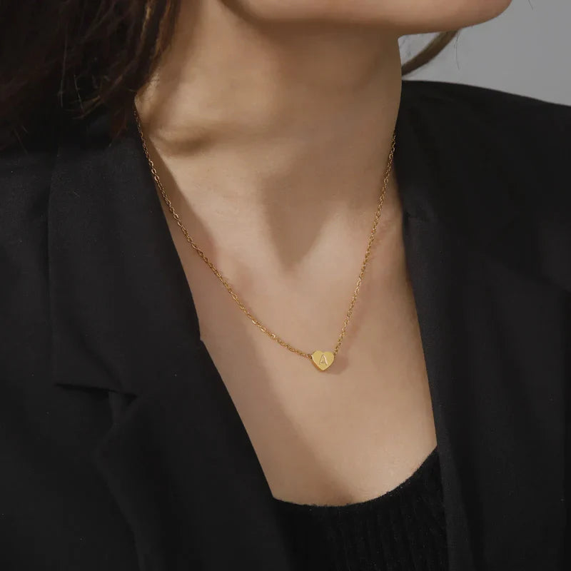 Personalized Gold Heart Initial Necklace