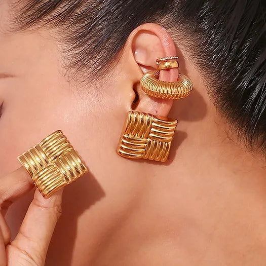 Geometric Gold Square Earrings