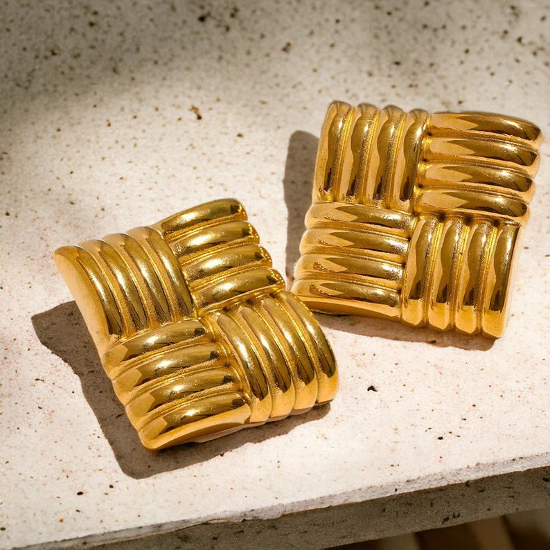 Geometric Gold Square Earrings