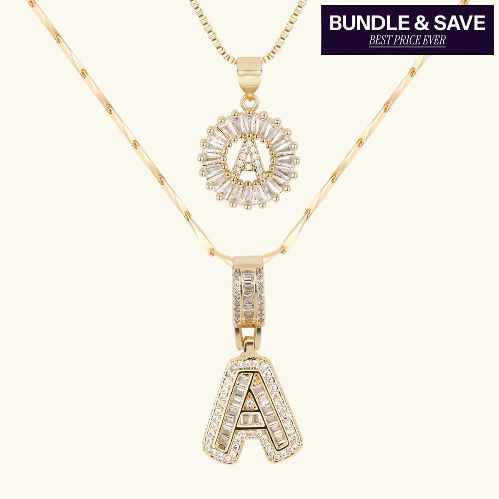 2pc 14k Diamond Letter Initial Necklaces