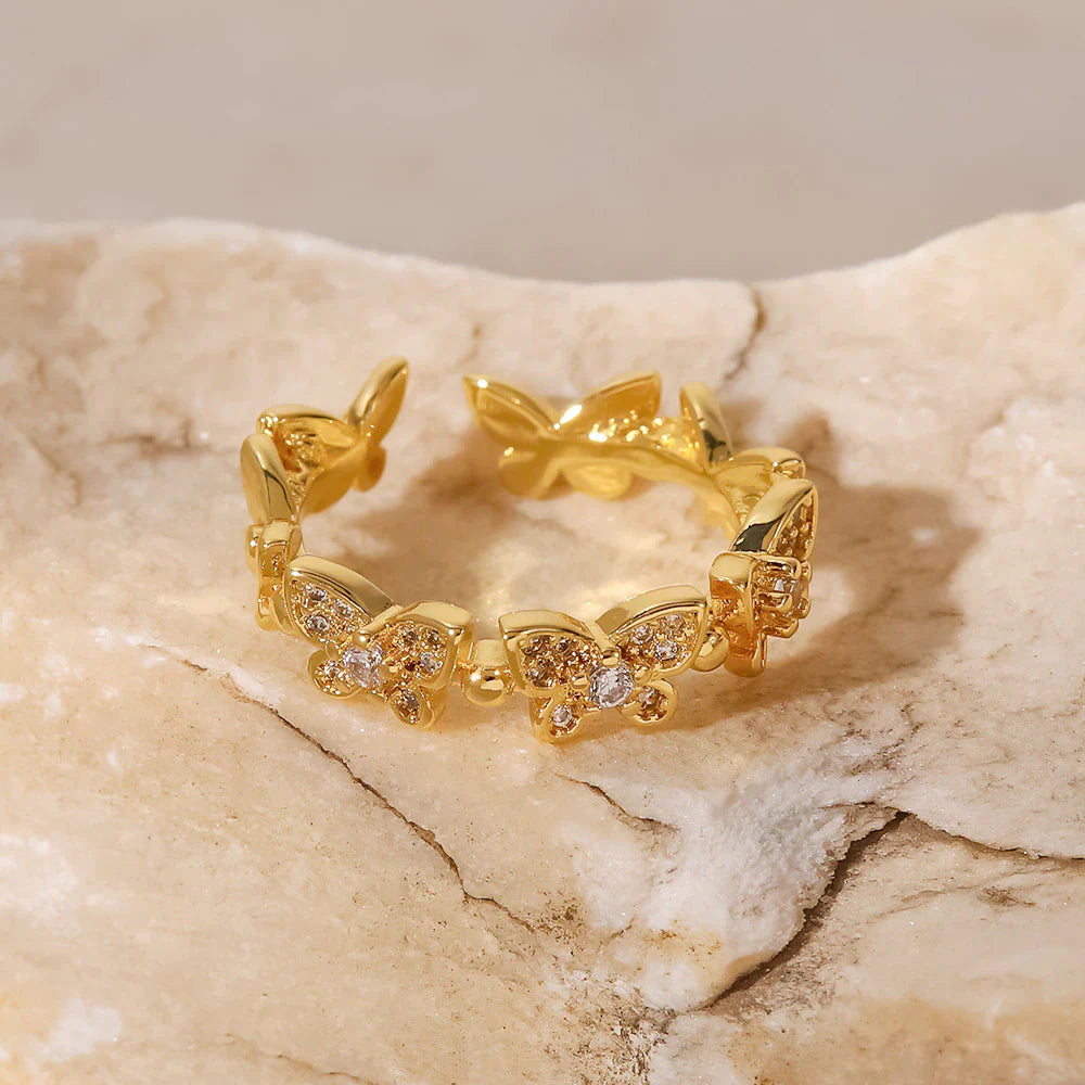 Glimmering Butterfly Gold Ring
