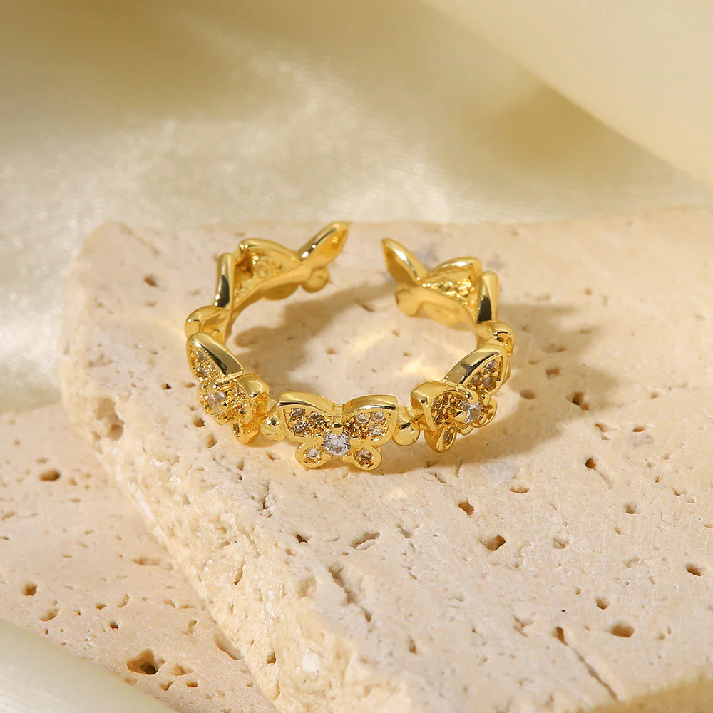 Glimmering Butterfly Gold Ring