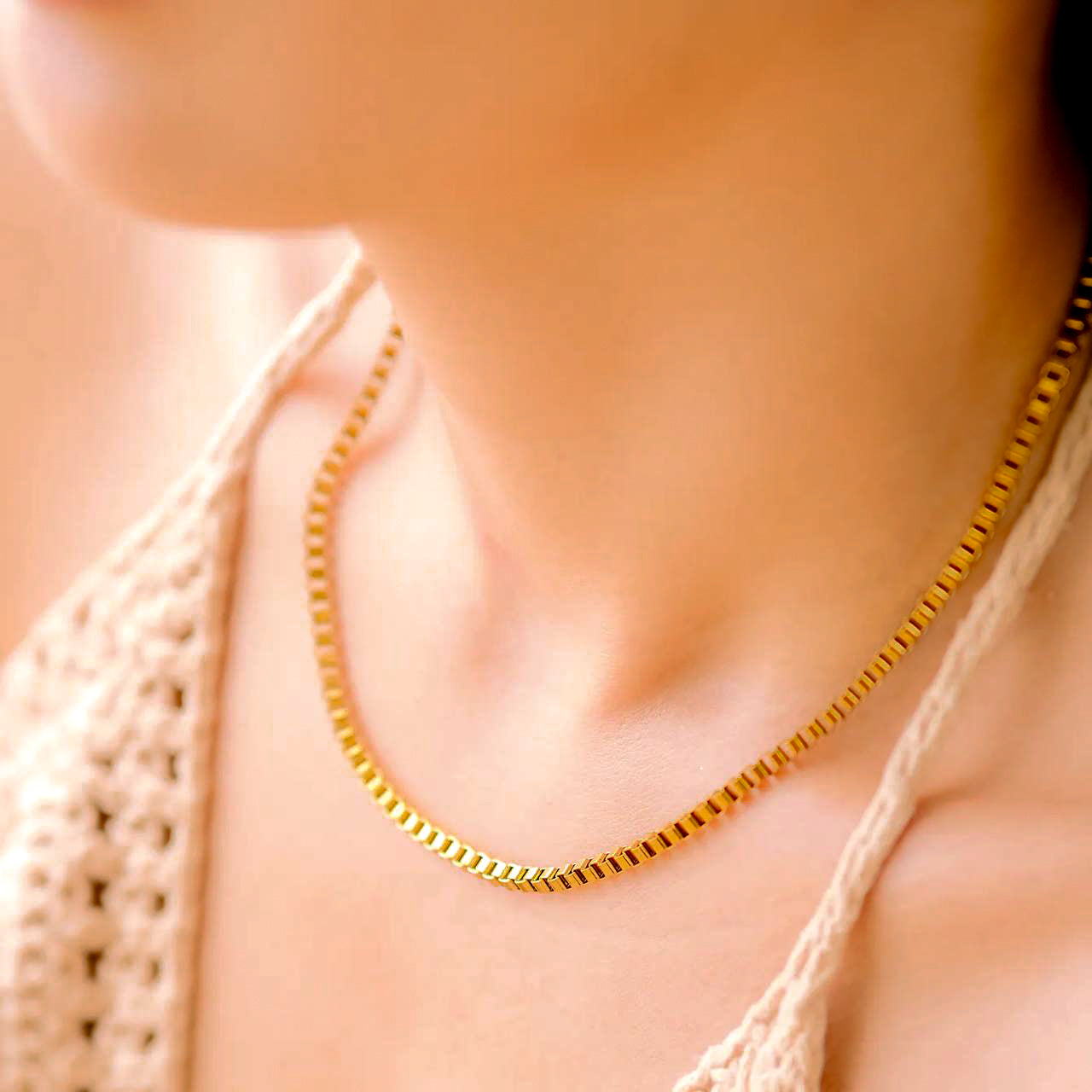Elegant Gold Box Chain Necklace