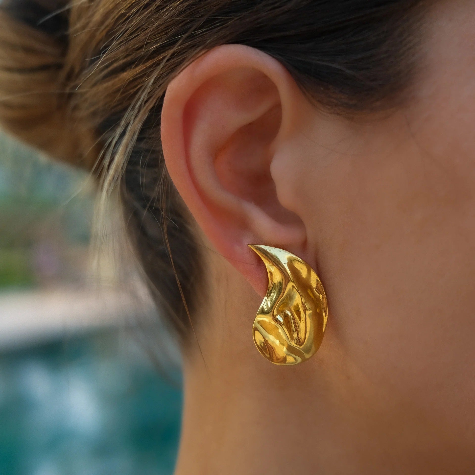 Elegant Gold Hammered Teardrop Earrings
