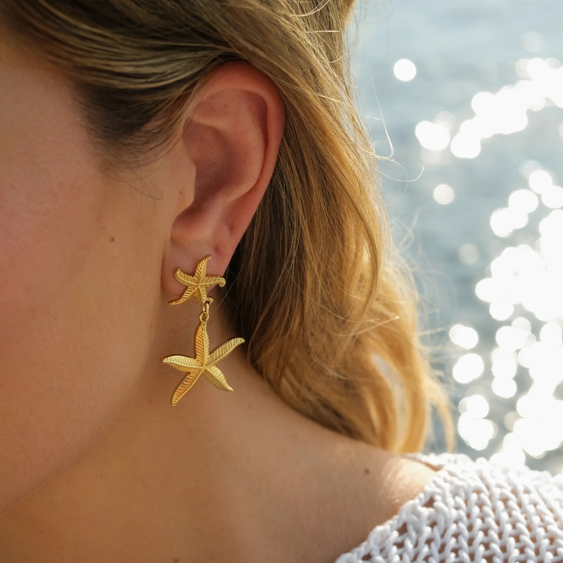 Oceanic Star Gold Drop Earrings