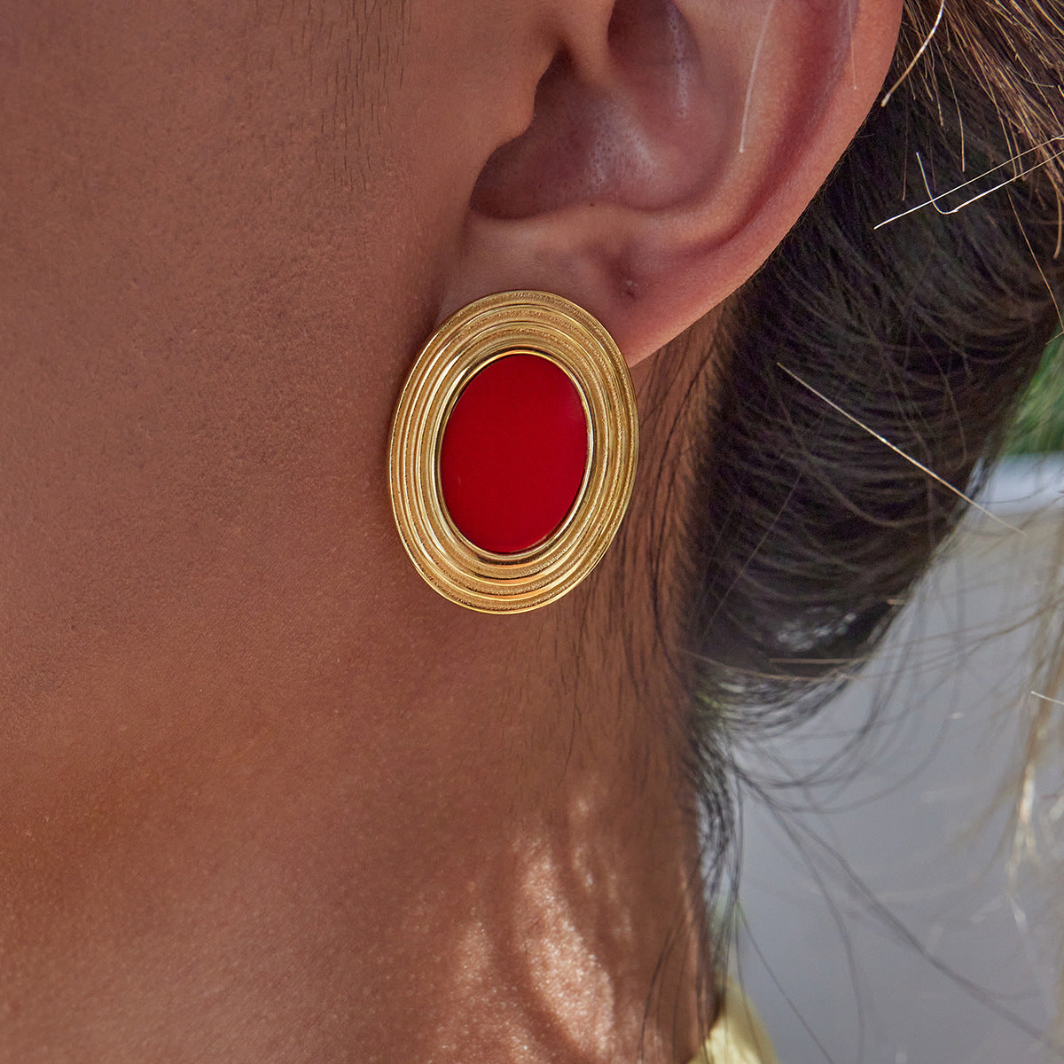Retro Oval Enamel Earrings