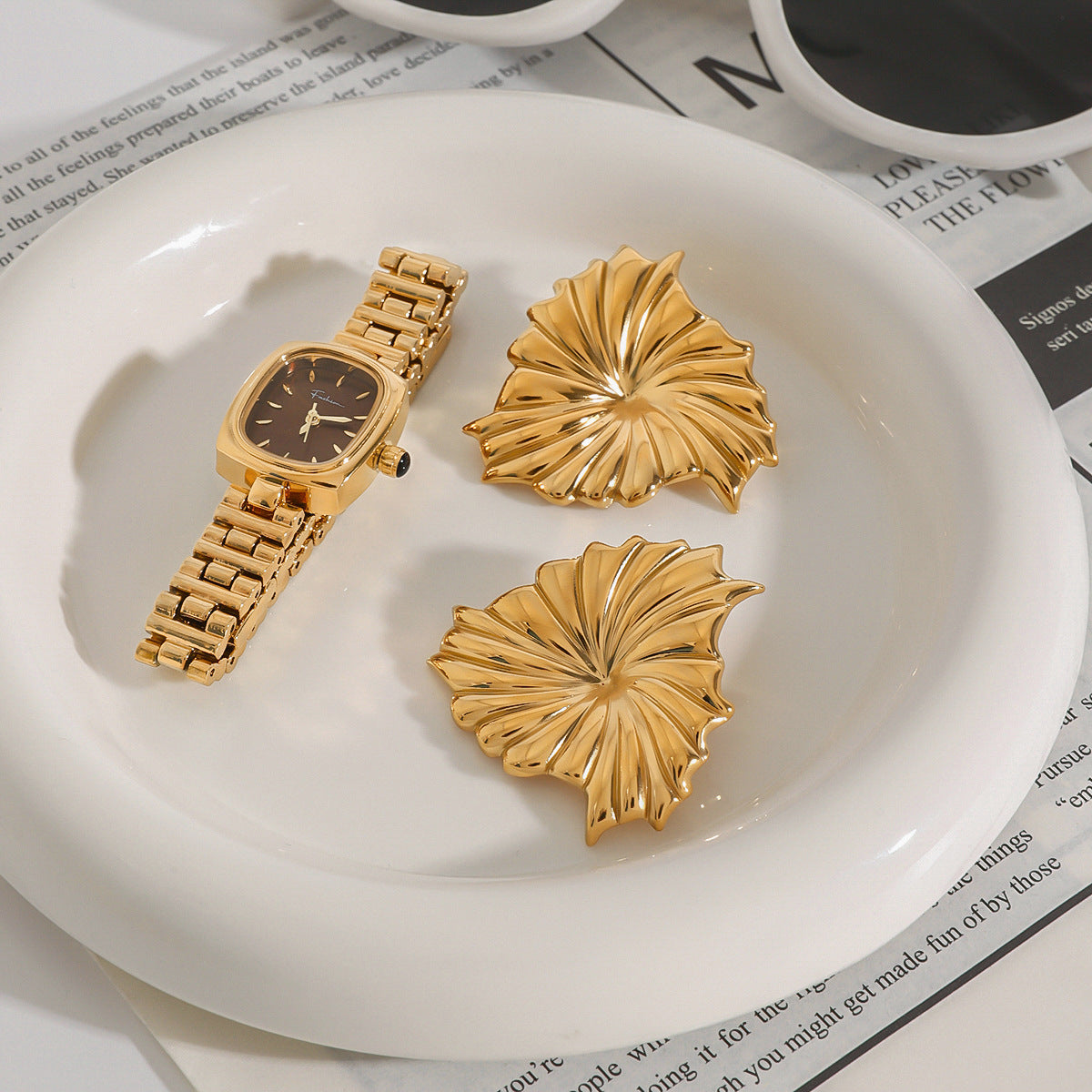 Rafaela Gold Floral Statement Earrings