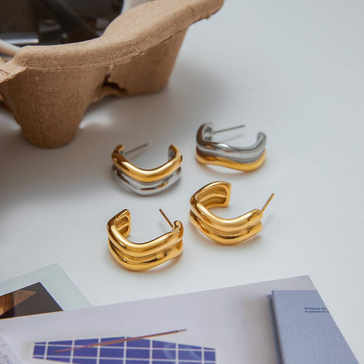 Sculptural Double Curve Hoops