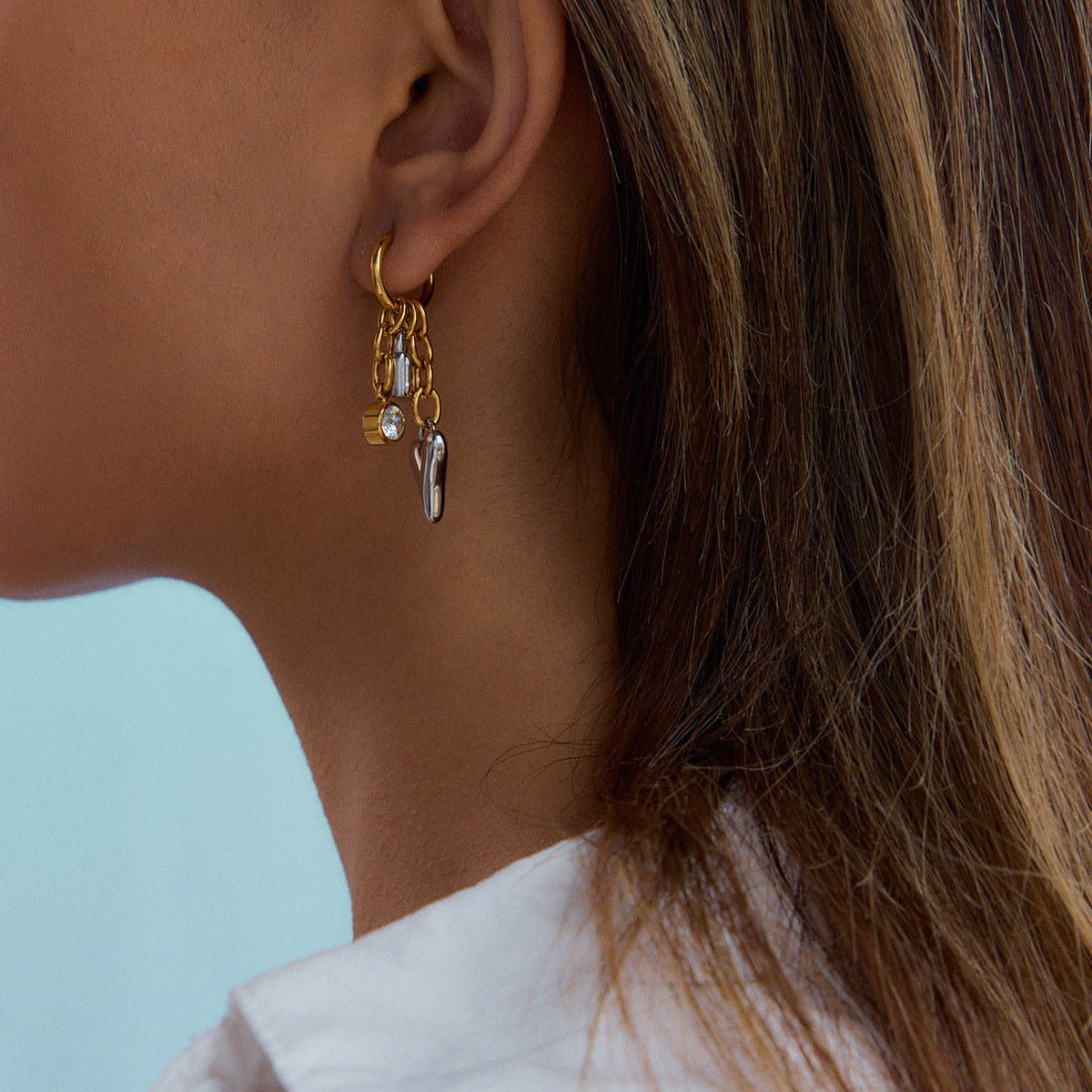 Linked Heart & Lock Gold Earrings