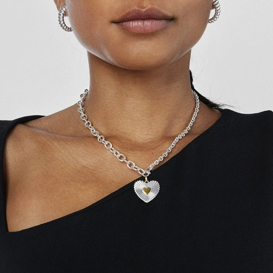Two-Tone Heart Pendant Necklace
