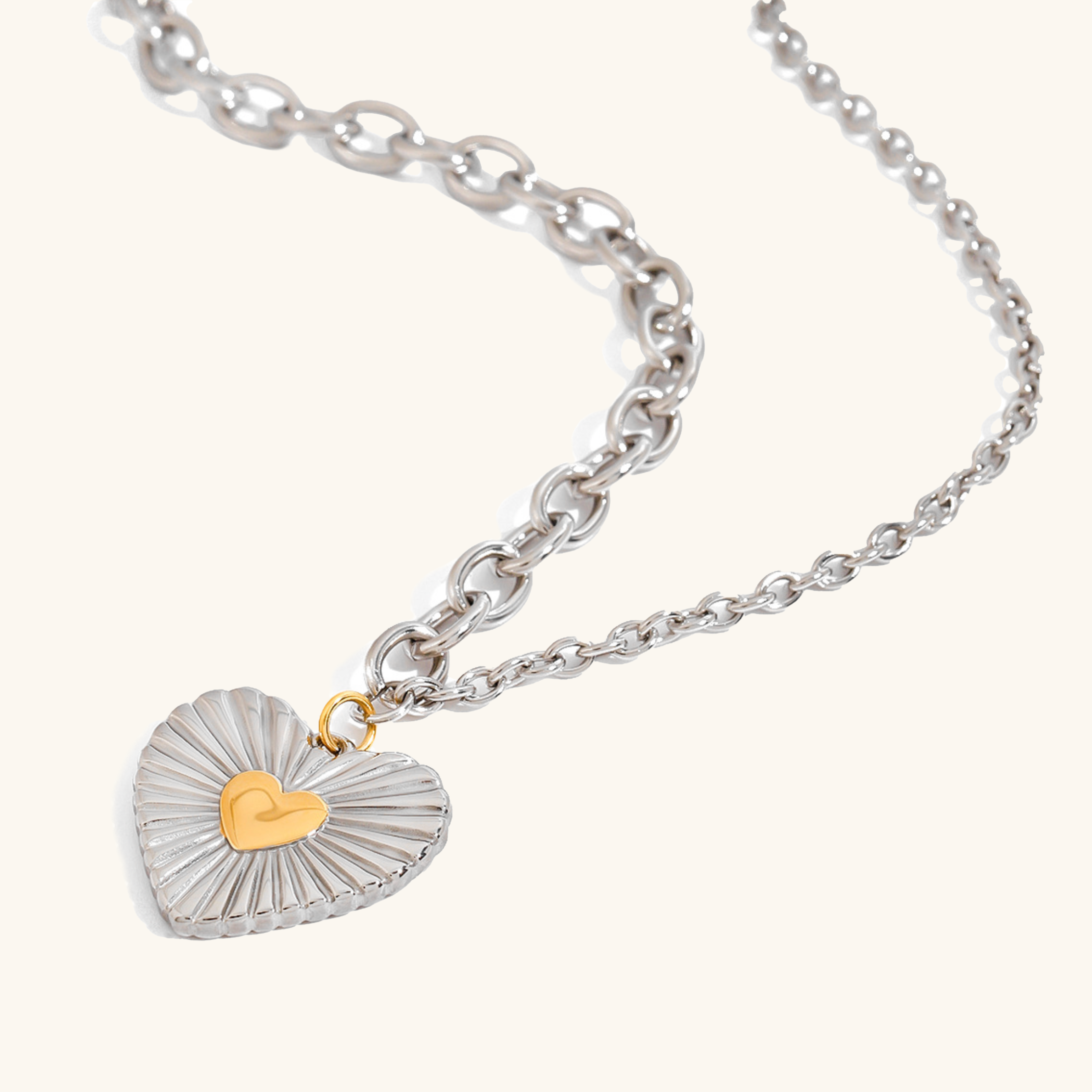 Two-Tone Heart Pendant Necklace