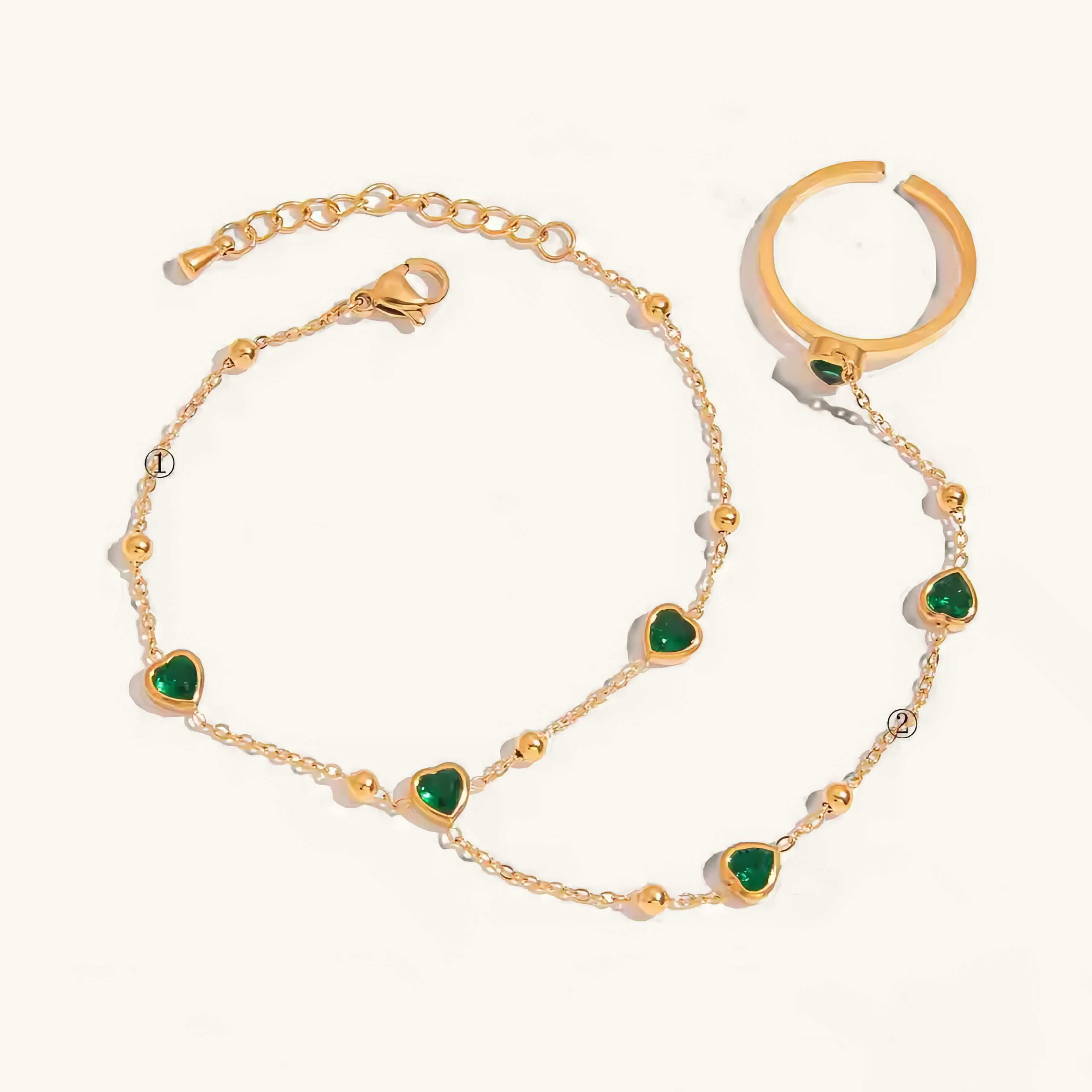 Emerald Heart Hand Chain - Gold