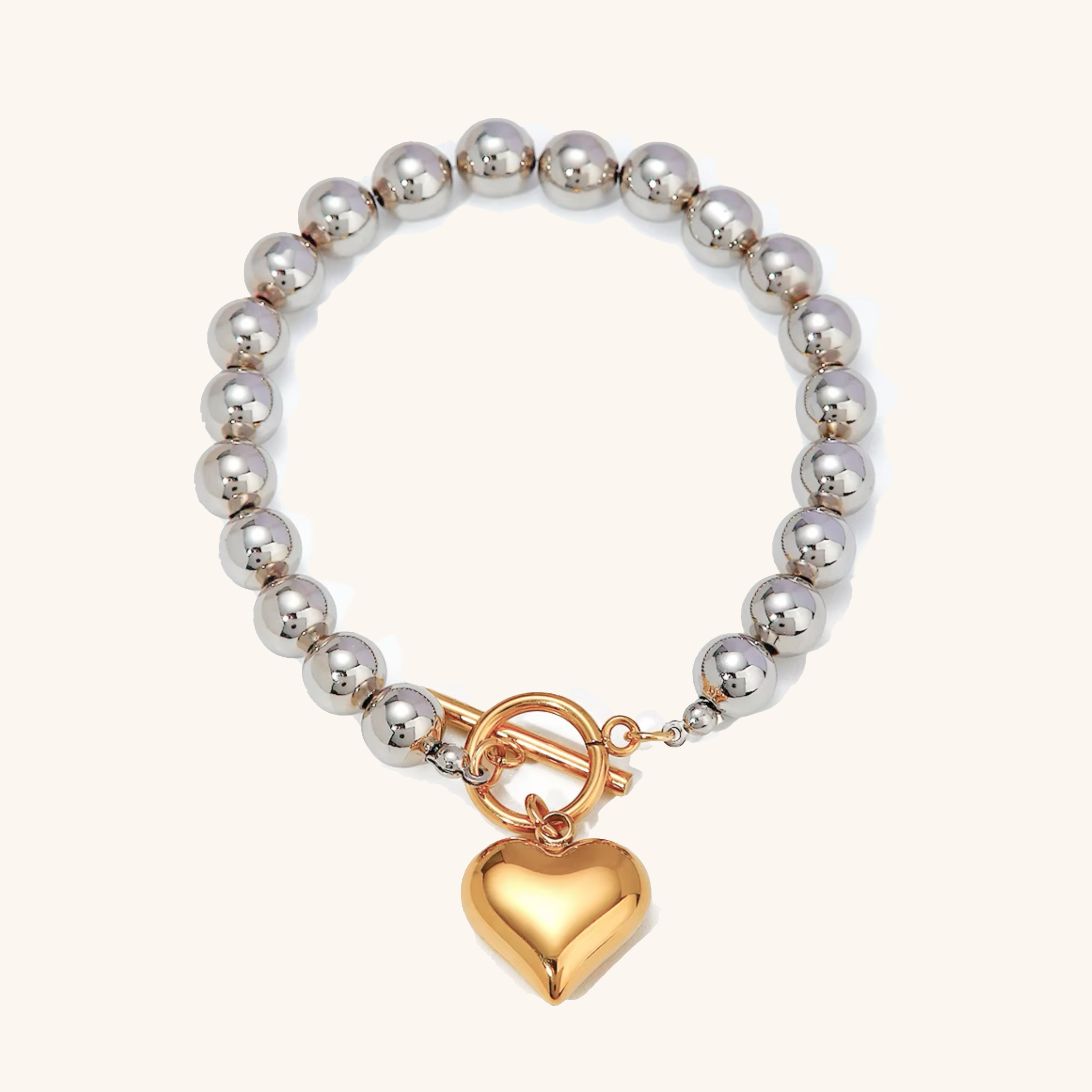 Chunky Bead & Gold Heart Bracelet
