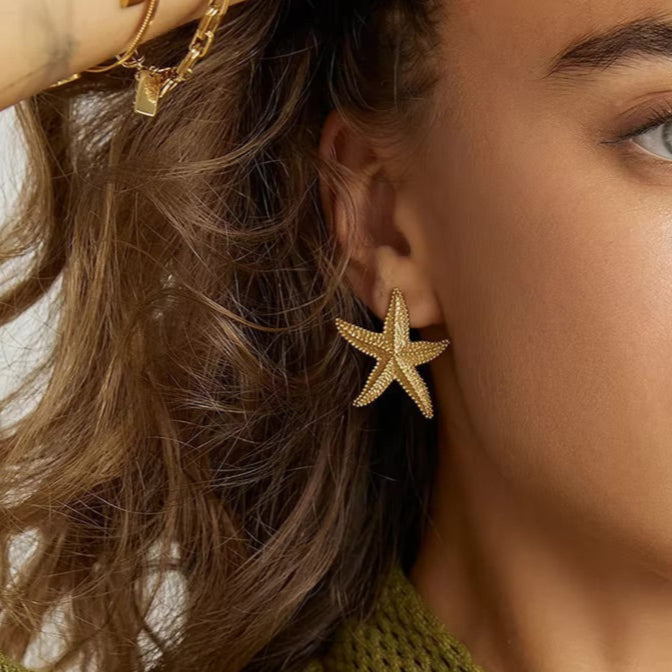 Oceanic Gold Starfish Studs