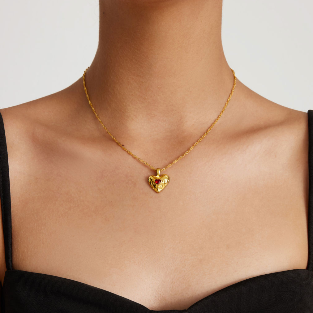 Radiant Gold Hammered Heart Necklace