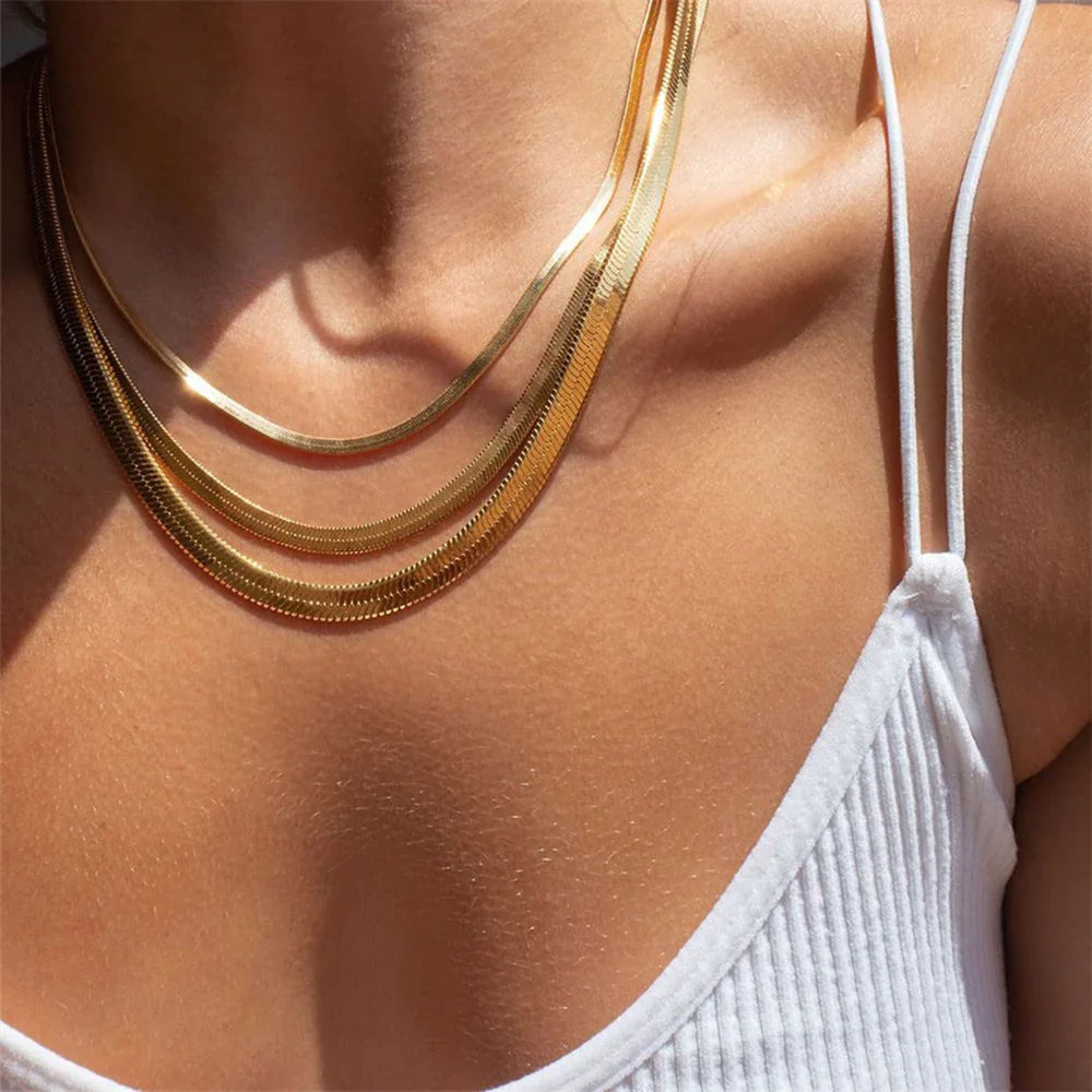 Elegant Herringbone Gold Necklace