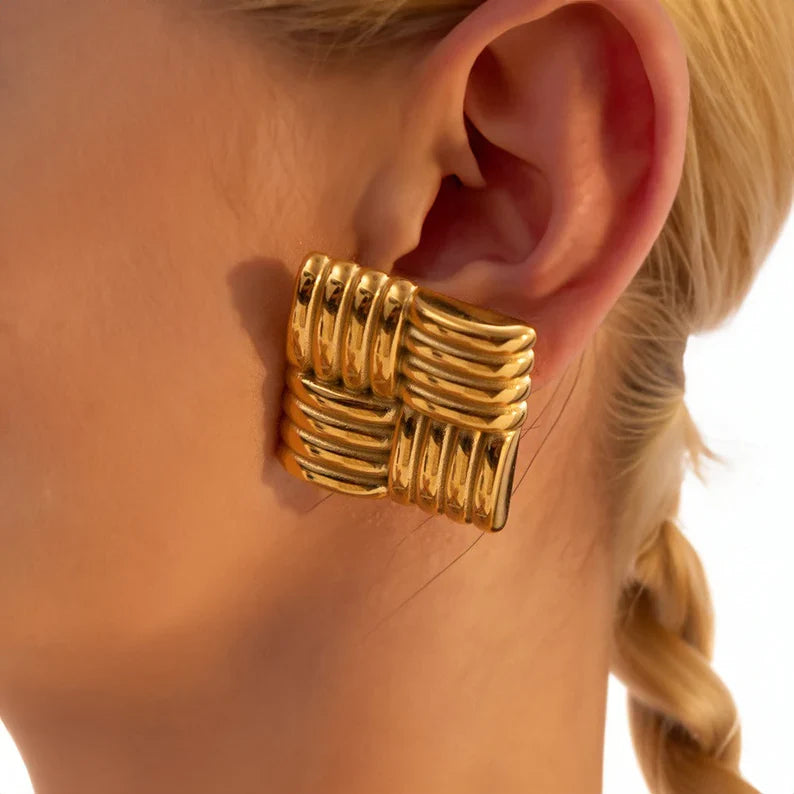 Geometric Gold Square Earrings