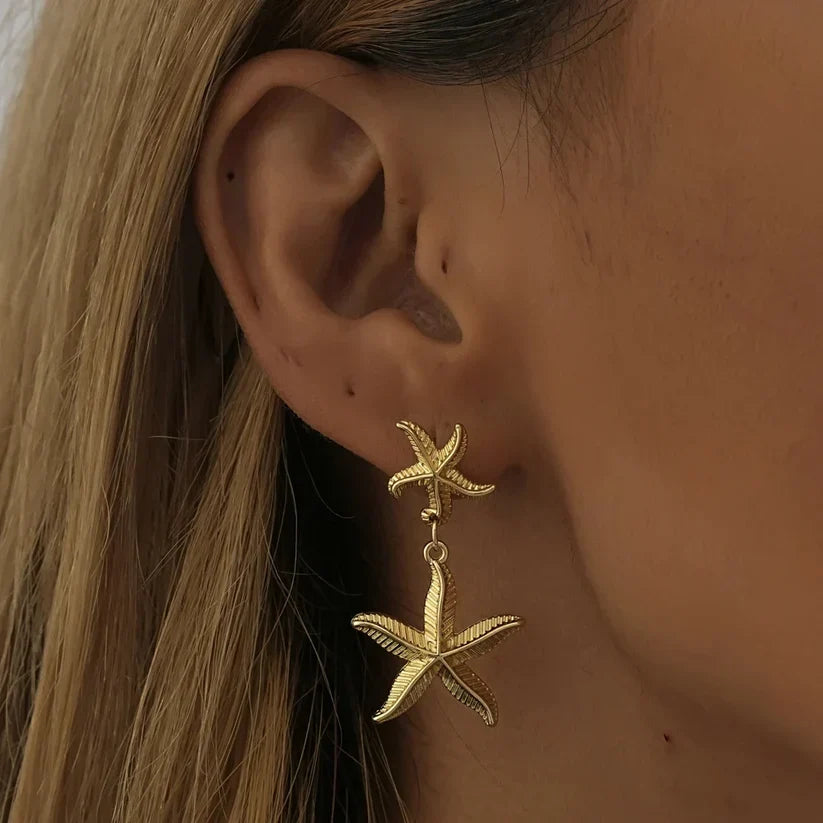 Oceanic Star Gold Drop Earrings